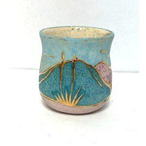 Rainbow Way Ltd Southwest Inspired 24K Gold Accent Ceramic Candle Votive Cactus